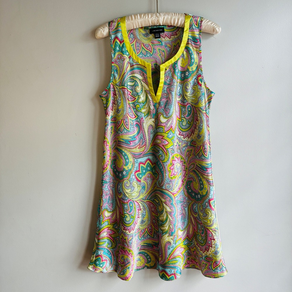 Jones New‎ York Paisley Shift Dress Sleeveless Resort Medium Satin Chemise